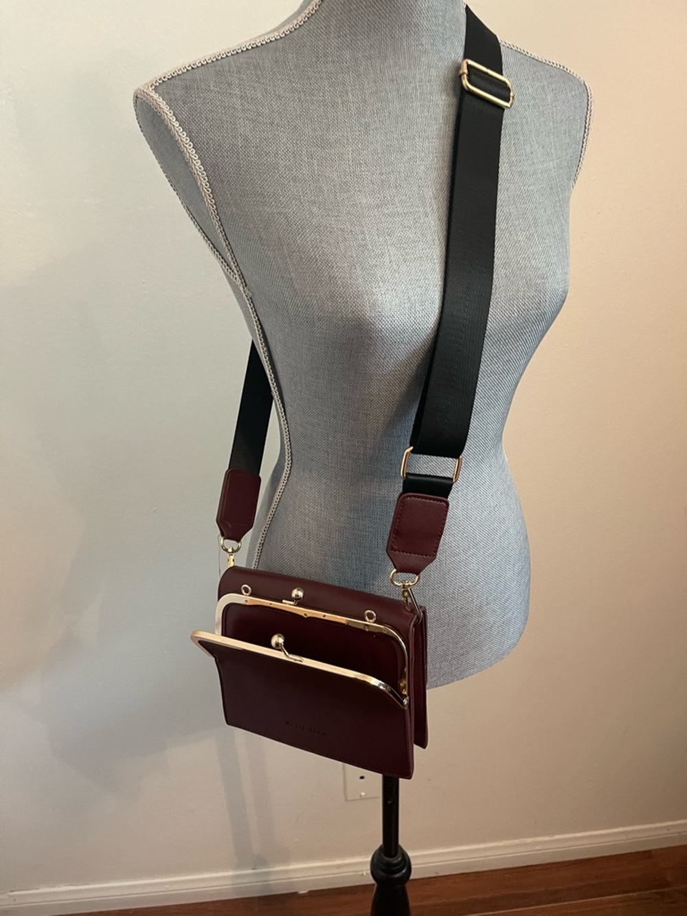 Melie Bianco Wine Red Crossbody with Gold Hardware - Picture 4 of 15